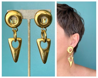 80s Big Gold Dangle Drop Earrings 80s Earrings Big Gold Earrings Gold Drop Earrings Large Earrings for Women TaraLynEvansStudio