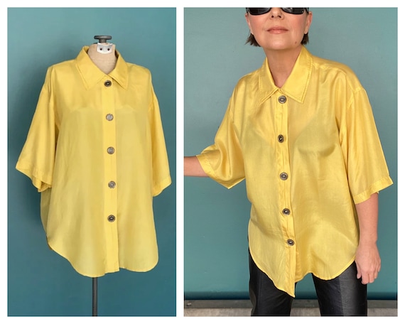Royal Silk Pink Yellow Plaid Silk Shirt Blouse - XS/34-36