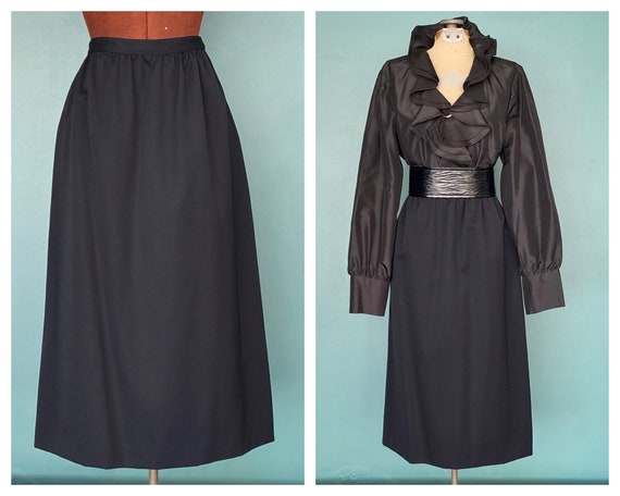 Adolfo Black Skirt Midi Skirt 80s Skirt Vintage M… - image 1