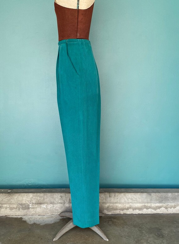 90s Blue Silk Turquoise Womens Pants Retro Pants Trou… Gem