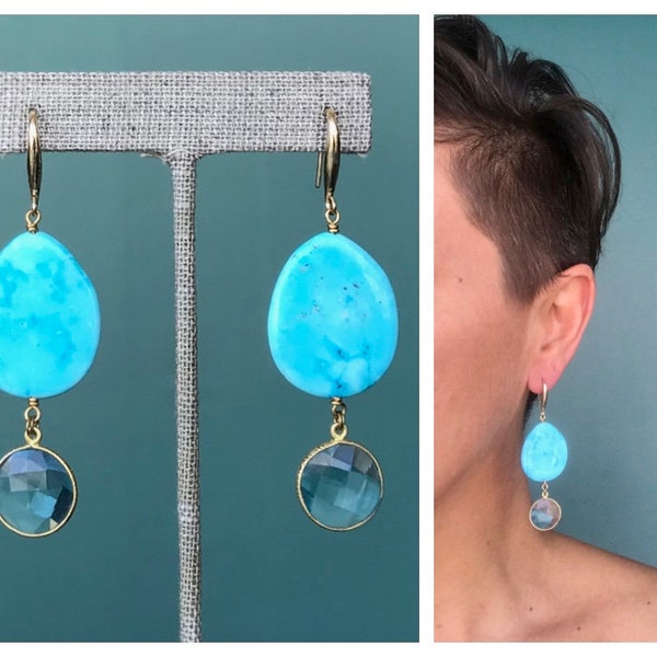 Turquoise Crystal Earrings Teardrop Earrings, TaraLynEvansStudio