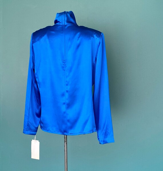 Cowl Neck Blue Blouse Silk Blouse Vintage Silk Bl… - image 8