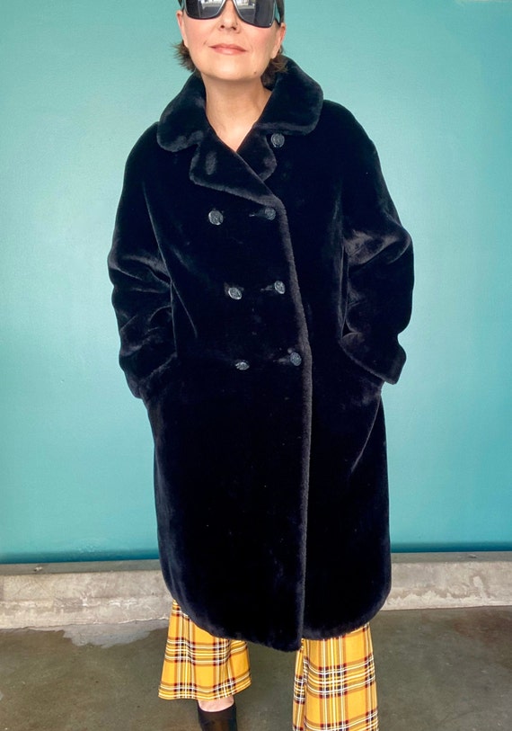 Vintage Faux Fur Womens Black Long Coat TaraLynEv… - image 3