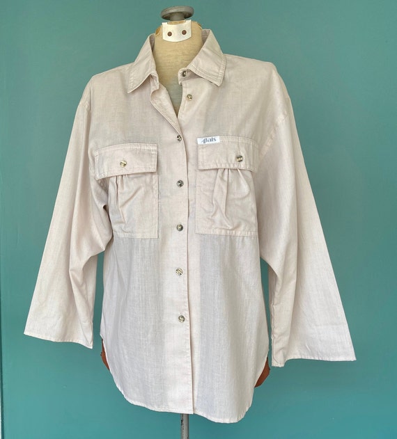 80s Retro Beige Button Up Work Shirt 80s Clothes … - image 3