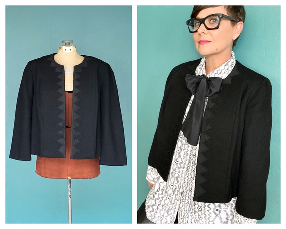 1950s Black Wool Cropped Vintage Jacket Rockabilly