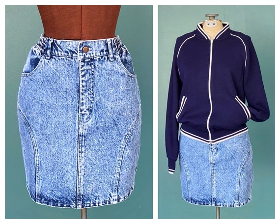 Acid Wash Denim 80s Pencil Vintage Skirt High Wais