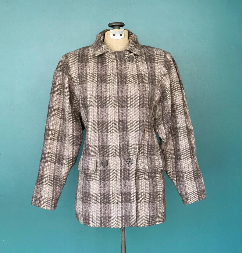 80s Plaid Wool Coat Double Breasted Coat TaraLynEvansStudio