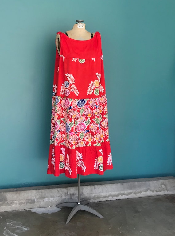 Red Boho Maxi Dress Batik Bali Beach Dress, Bohemi