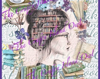 Book Lover Tumbler Sublimation Design: Girl Reading (Digital Download PNG)