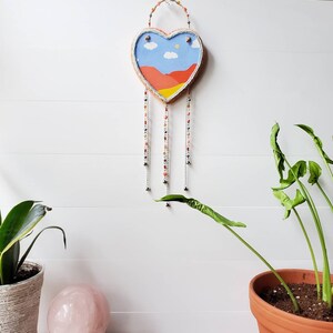Heart Wall Hanging // Wooden Boho Wall Decor // Acrylic Mountains On Wood // Heart Wall Hang // Wooden Heart Decor