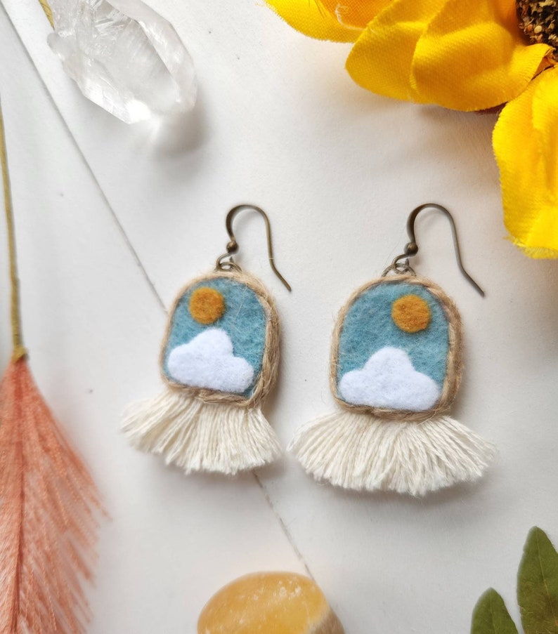 Cloud Earrings // Felt Earrings // Cloud Jewelry // Wanderlust Jewelry image 1