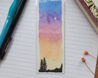 Watercolor Bookmark // Handmade Bookmark // Sunset Watercolor // Sunrise Watercolor // Bookmark Watercolor // Moon Watercolor