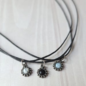 Black Cord Choker // Simple Charm Choker // Boho Flower Choker // Cotton Cord Choker
