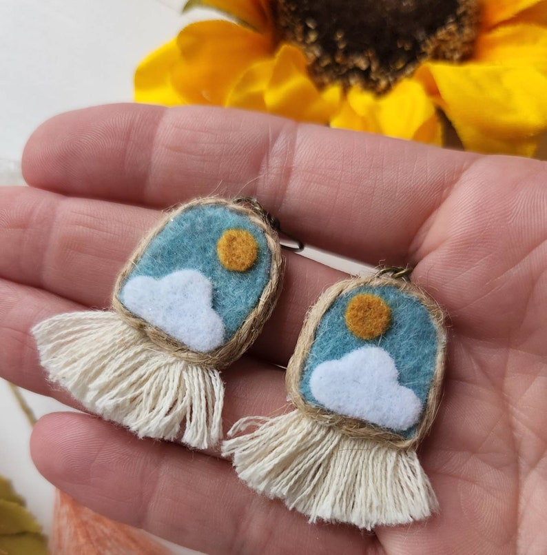 Cloud Earrings // Felt Earrings // Cloud Jewelry // Wanderlust Jewelry image 6