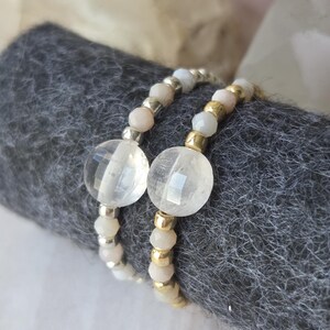 Rose Quartz Beaded Ring: Pink Opal & Gold Seed Beads, Elastic Stretch Cord