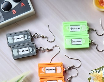 Retro VHS Tape Earrings: Horror Movie Inspired, Glow in the Dark