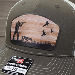 Chapéu de caça ao faisão - Chapéu personalizado com patch de madeira e couro com impressão UV - Chapéu para caça de aves - Chapéu Richardson 112FP - Presente para amantes da natureza