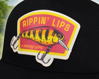 Rippin Lips Fishing Trucker Hat – Bass Lure Patch | Funny Angler Gift Hat | Fisherman Outdoorsman Cap