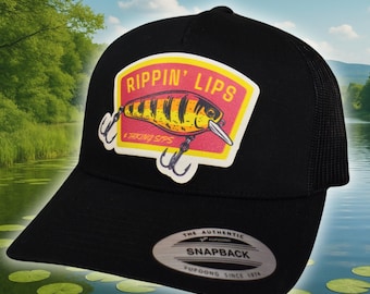 Rippin Lips Taking Sips Trucker Hat – Angler Gift for Him | Fisherman Outdoorsman Cap | Fishing Hat for Men | Bass Fishing Gear