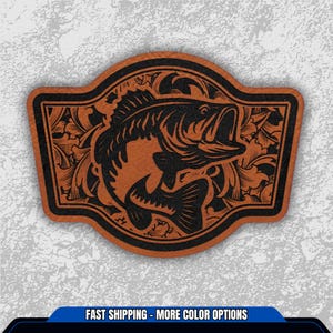 Bass Fishing Patch | Leatherette Hat Patches | Tooled Leather Patch Hat | Iron Hat Patches | Fishing Hats | Outdoorsman | Custom Patches