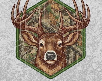 Whitetail Deer PNG Mossy Oak Camo | Hunting Sublimation Digital Download | Deer Head Clipart for Outdoorsman Shirts, Tumblers & Crafts