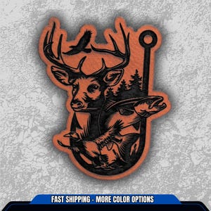 Hunting Fishing  Outdoorsman Patch | Leatherette Hat Patches | Leather Patch Hat | Iron Hat Patches | Duck Buck Deer Trout Gifts