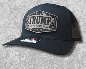 Trump Save America Hats | Tooled Leather Trump Hat | Retro Trucker Hat | Political Hats | Gift For Him | Republican Gifts