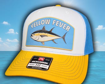 Yellowfin Tuna Fishing Hat, Saltwater Gift for Him, Offshore Angler Gear, Deep Sea Outdoorsman Trucker Cap