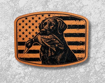 Duck Hunting Dog Hat Patch | Labrador Retriever Patch | American Flag Leatherette Patch | Waterfowl Hunting Gift | Duck Hunter Patch
