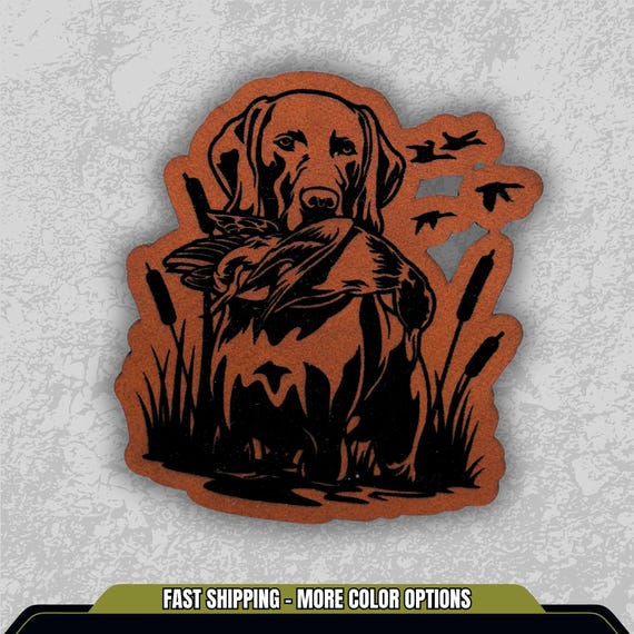 Hunting Dog Ducks Leatherette Patch | Hunters Outdoorsman Hat Patch | Adhesive Patch Engraved Leatherette Hat Patch Hunting Trucker Hat
