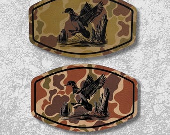 Parche para gorra con diseño de pato silvestre / Parche de cuero sintético grabado con láser / Parche de camuflaje para caza de patos / Regalo para cazadores de aves acuáticas / Gorra de camionero para amantes de la naturaleza