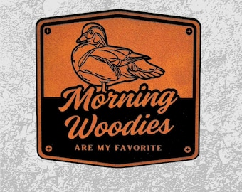 Parche divertido de piel sintética para sombrero de caza de patos / Parche Morning Woodies / Regalo para cazador de patos / Parche de caza de aves acuáticas / Parche termoadhesivo para sombrero