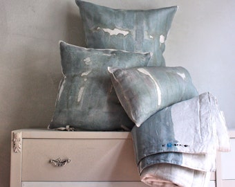 made in Italy heart pillow hand paint pillow 24x24 in pure linen with linen embrodery