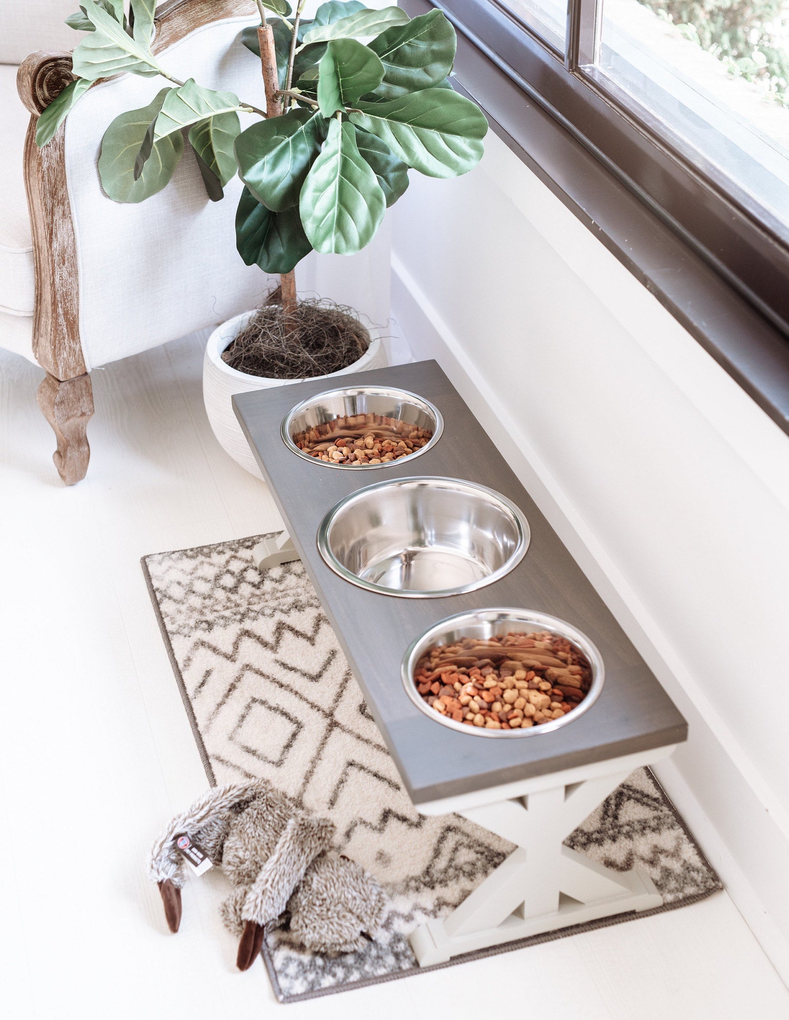 Large Elevated Dog Feeder Three Bowl Dog Food Stand with Etsy