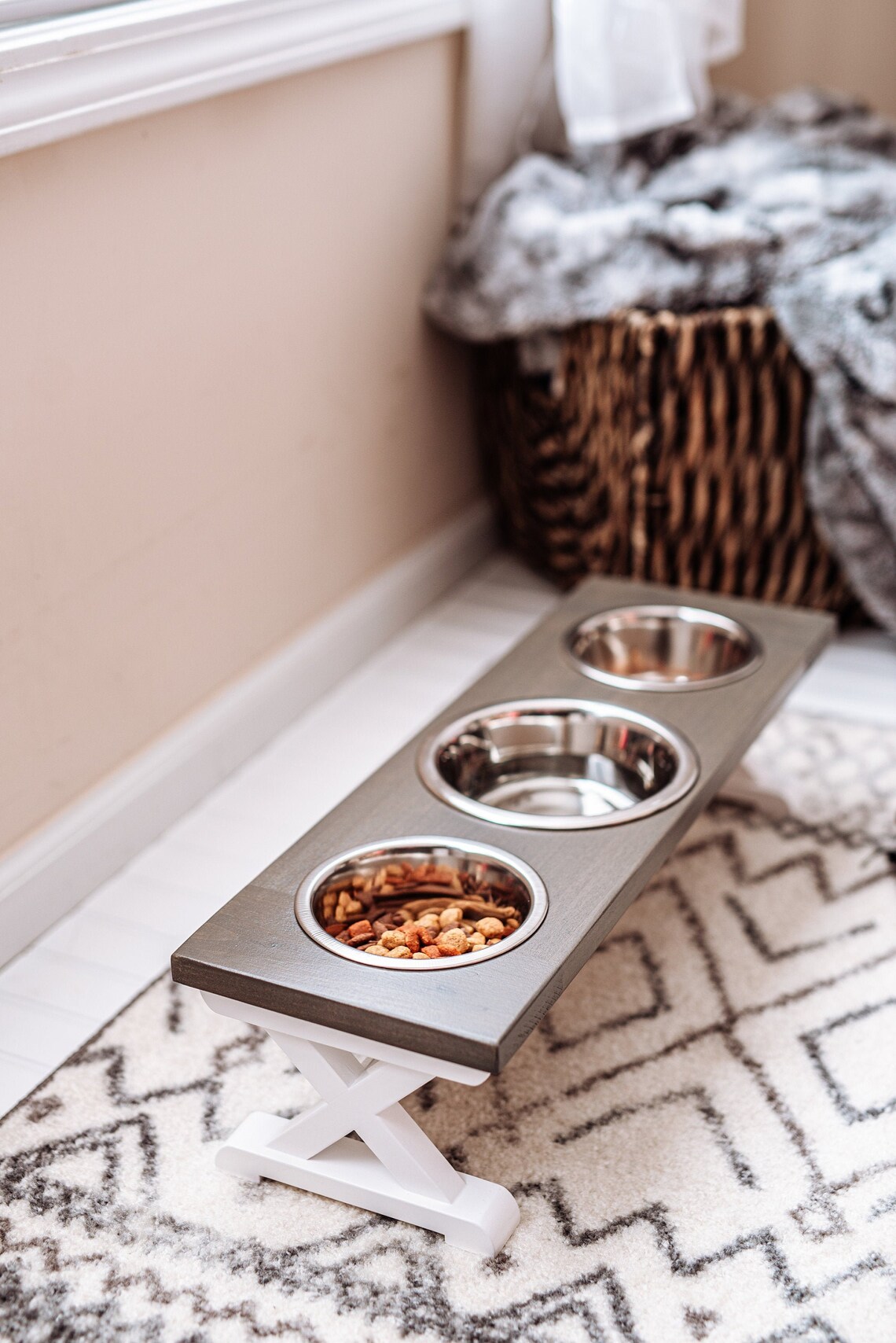 Small Elevated Cat Bowl Three Bowl Cat Feeding Station Small Etsy