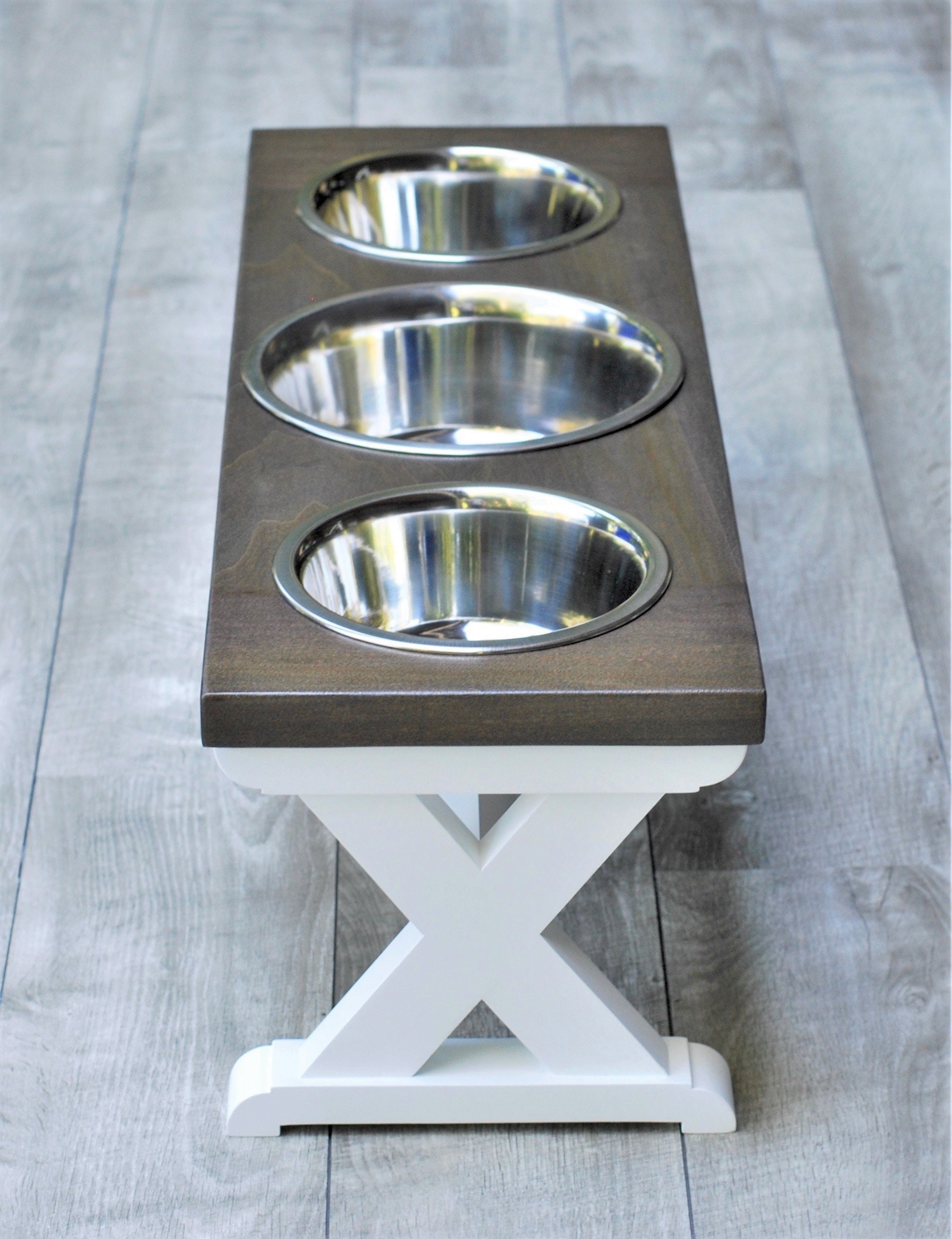 Medium Elevated Dog Bowl Stand Farmhouse 3 Bowl Wood Dog Etsy