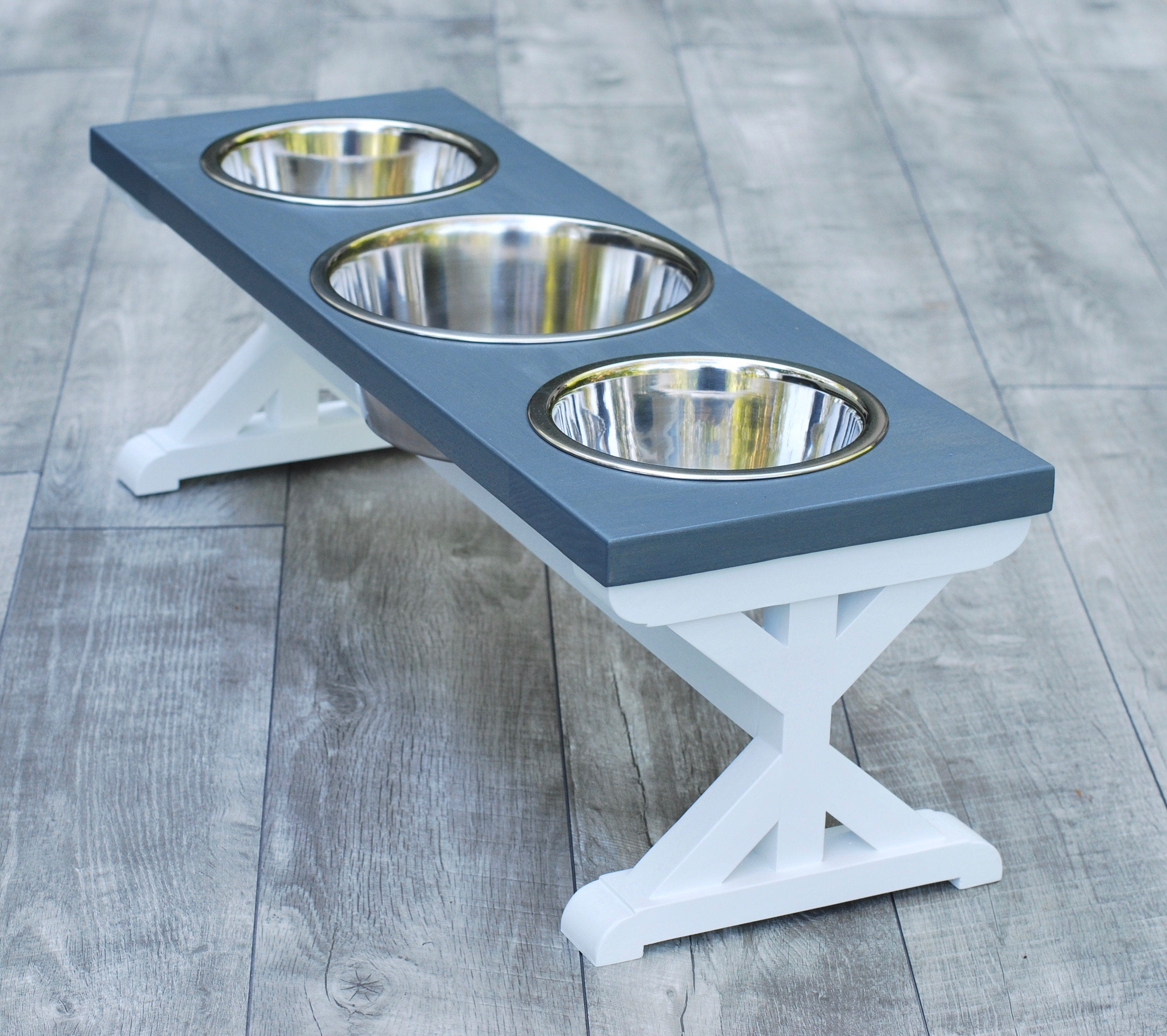 Medium Elevated Dog Bowl Stand 3 Bowl Raised Dog Bowl Stand Etsy