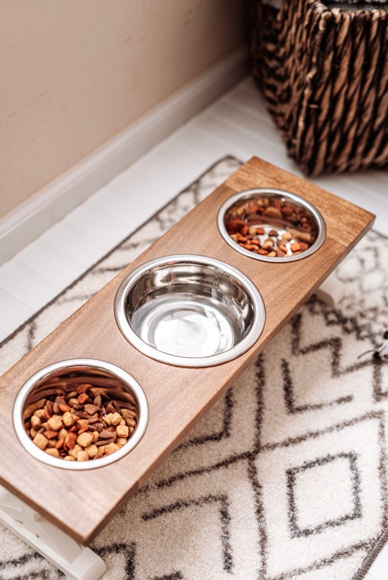 Small Dog Feeding Station 3 Bowl Dog Feeder Housewarming Etsy