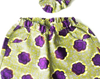 ORIGAMI shorts + child COSMOS scrunchie printed African wax