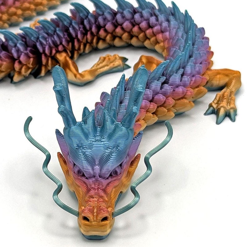 Magic Glow Winged Crystal Dragon - Articulated Rainbow 3D Printed Fidget Toy Model