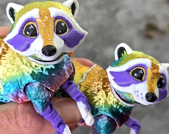 Giocattolo articolato a forma di procione, scultura multicolore stampata in 3D