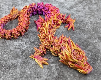 Articulated Rose Dragon: Large 3D Printed Fidget Toy, Ornament, Sculpture
