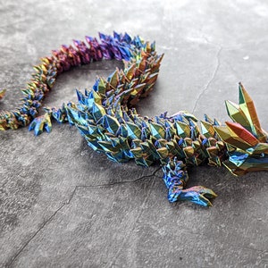 Dragon de cristal articulé. Grand jouet d'agitation/d'anxiété/d'anxiété/d'ornement/sculpture imprimé en 3D de haute qualité