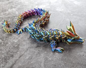 Articulated Crystal Dragon: Large 3D Printed Fidget, Ornament, Sculpture