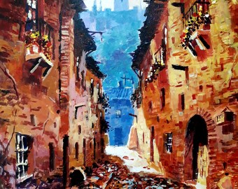 Typical street of Granada.Spain. Acrilyc on canvas 81 x 60cm (31'x23'). Jose Camero