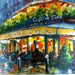 Cafe de Flore. Paris. Original acrylic on canvas 25' x 20' (65 x 50)cm. Jose Camero