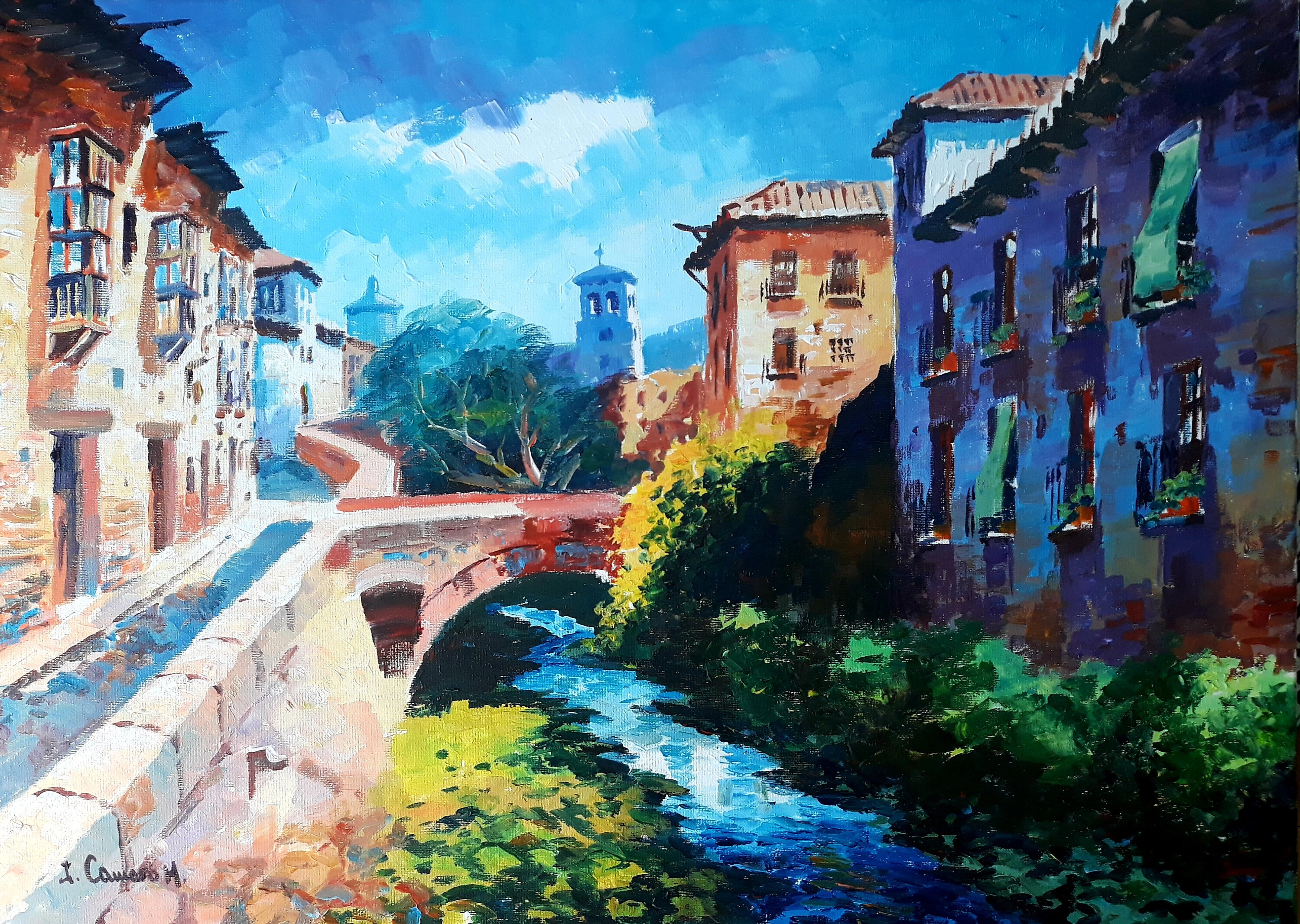 Darro Race. Granada.Spain. Acrilyc on canvas 73 x 54 cm (28'x21'). Jose Camero
