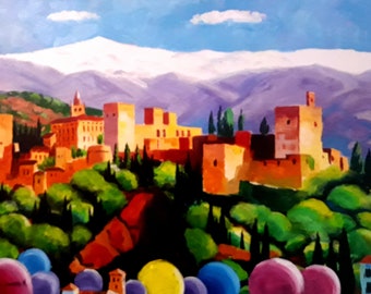 Grenade. Alhambra. Naif. Acrylic on canvas 73 x 54 cm (28' x 21')