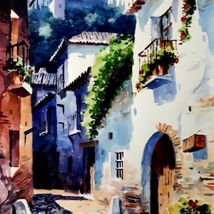 Strada tipica di Granada. Acquerello originale 50 x 35 cm (20'x13')