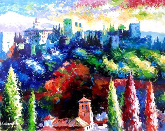 Alhambra. Granada.Spain. Acrilyc on canvas 55 X 38 cm (21'x15'). Jose Camero